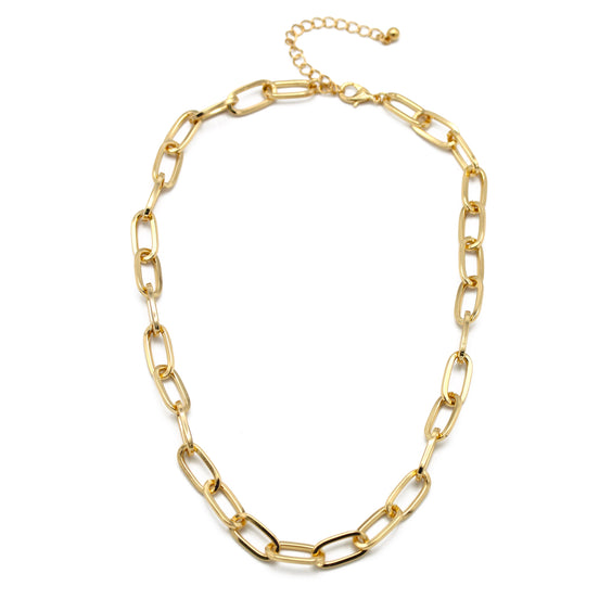 Gold Rectangle Link Chain Necklace #HNN90529GD(HE9)
