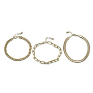 GOLD THREE ROW CHAIN BRACELET #HNB90463GD