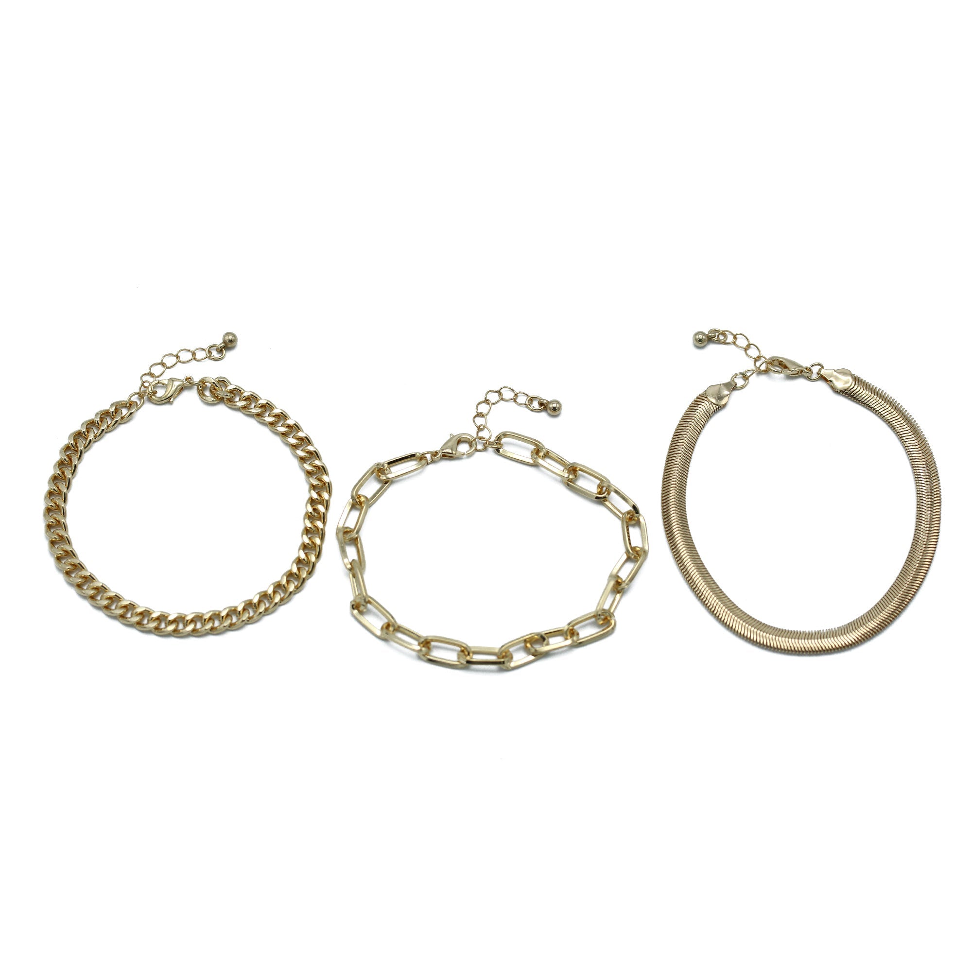 GOLD THREE ROW CHAIN BRACELET #HNB90463GD