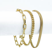 GOLD THREE ROW CHAIN BRACELET #HNB90463GD