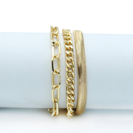 GOLD THREE ROW CHAIN BRACELET #HNB90463GD