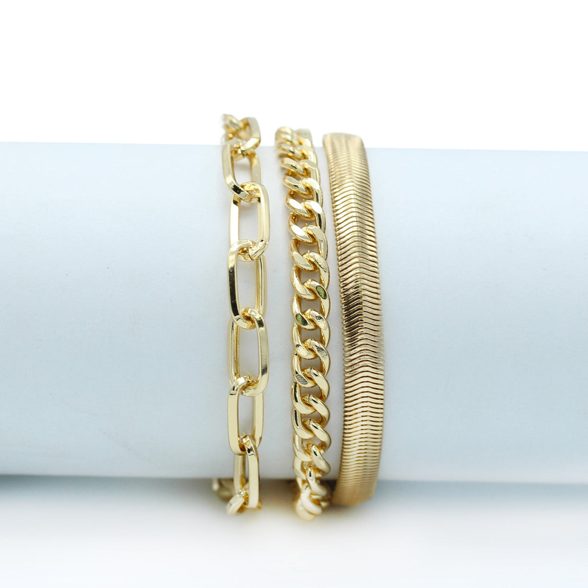 GOLD THREE ROW CHAIN BRACELET #HNB90463GD