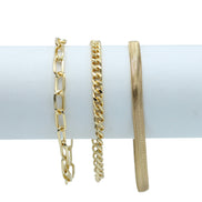 GOLD THREE ROW CHAIN BRACELET #HNB90463GD