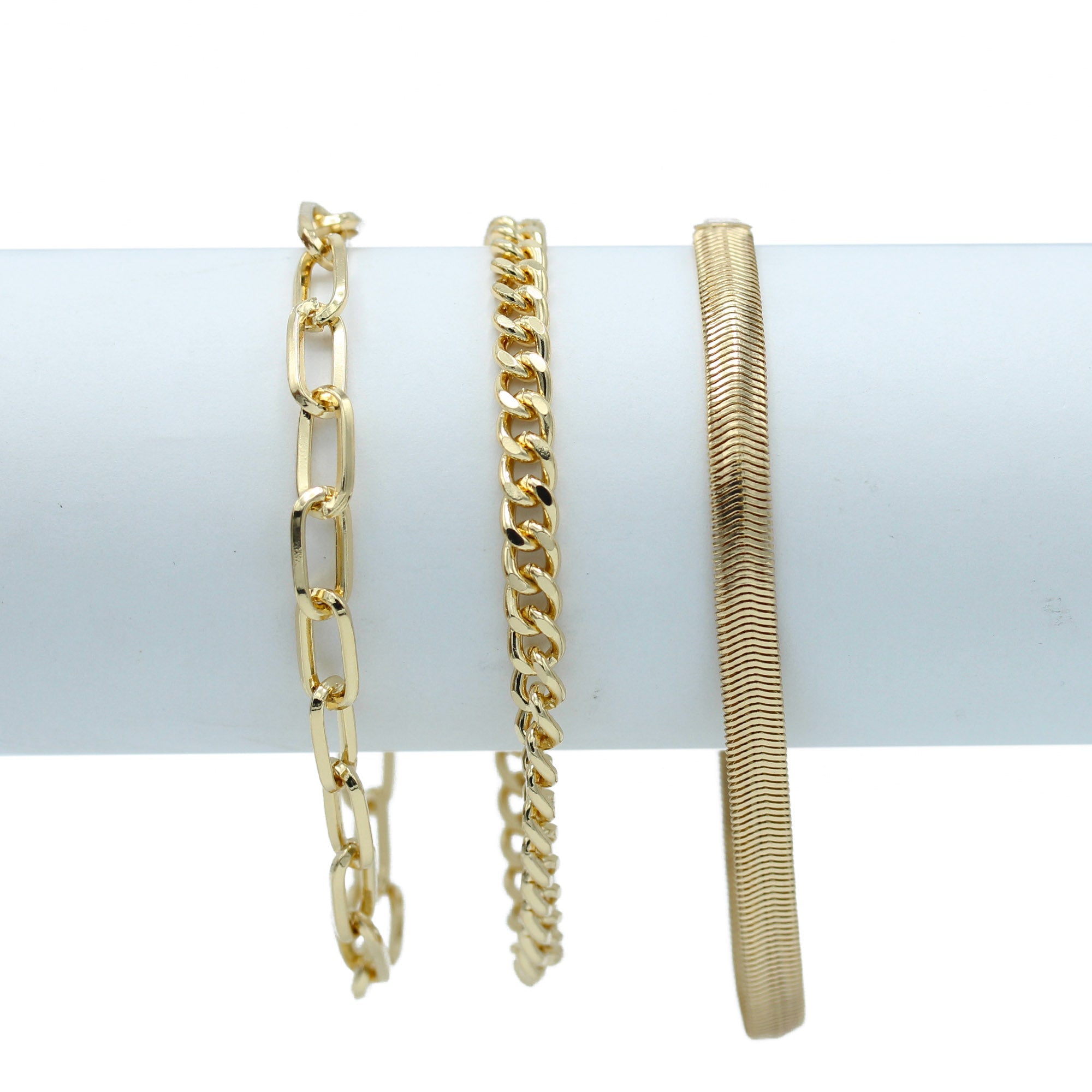 GOLD THREE ROW CHAIN BRACELET #HNB90463GD