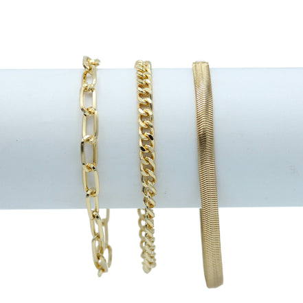 GOLD THREE ROW CHAIN BRACELET #HNB90463GD
