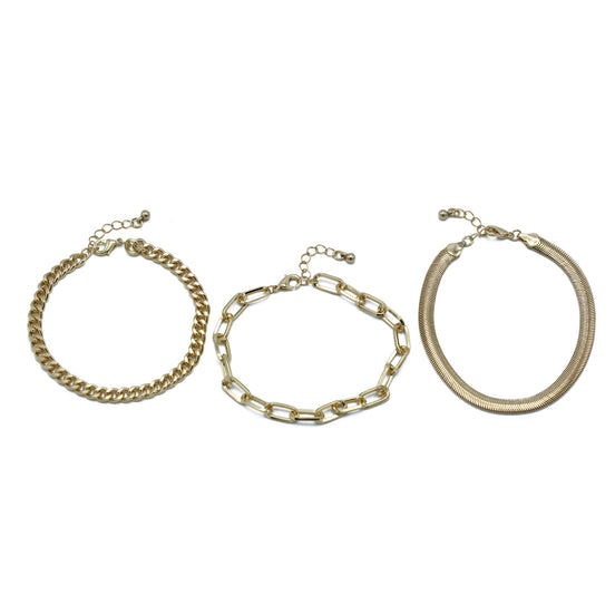 GOLD THREE ROW CHAIN BRACELET #HNB90463GD
