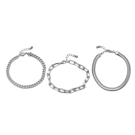 SILVER THREE ROW CHAIN BRACELET#HNB90463SL