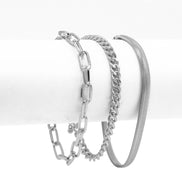 SILVER THREE ROW CHAIN BRACELET#HNB90463SL