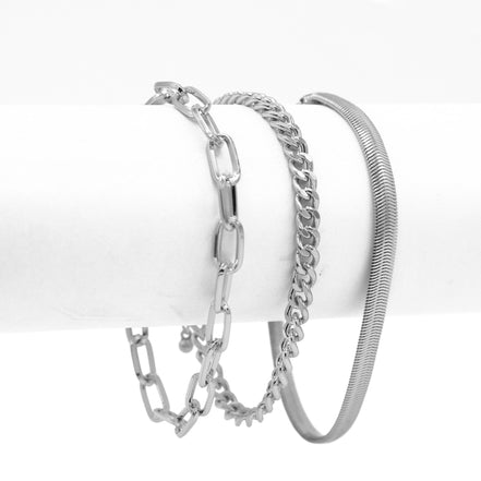 SILVER THREE ROW CHAIN BRACELET#HNB90463SL