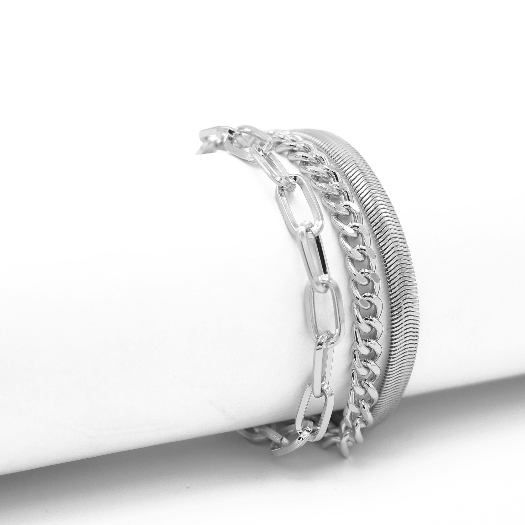 SILVER THREE ROW CHAIN BRACELET#HNB90463SL