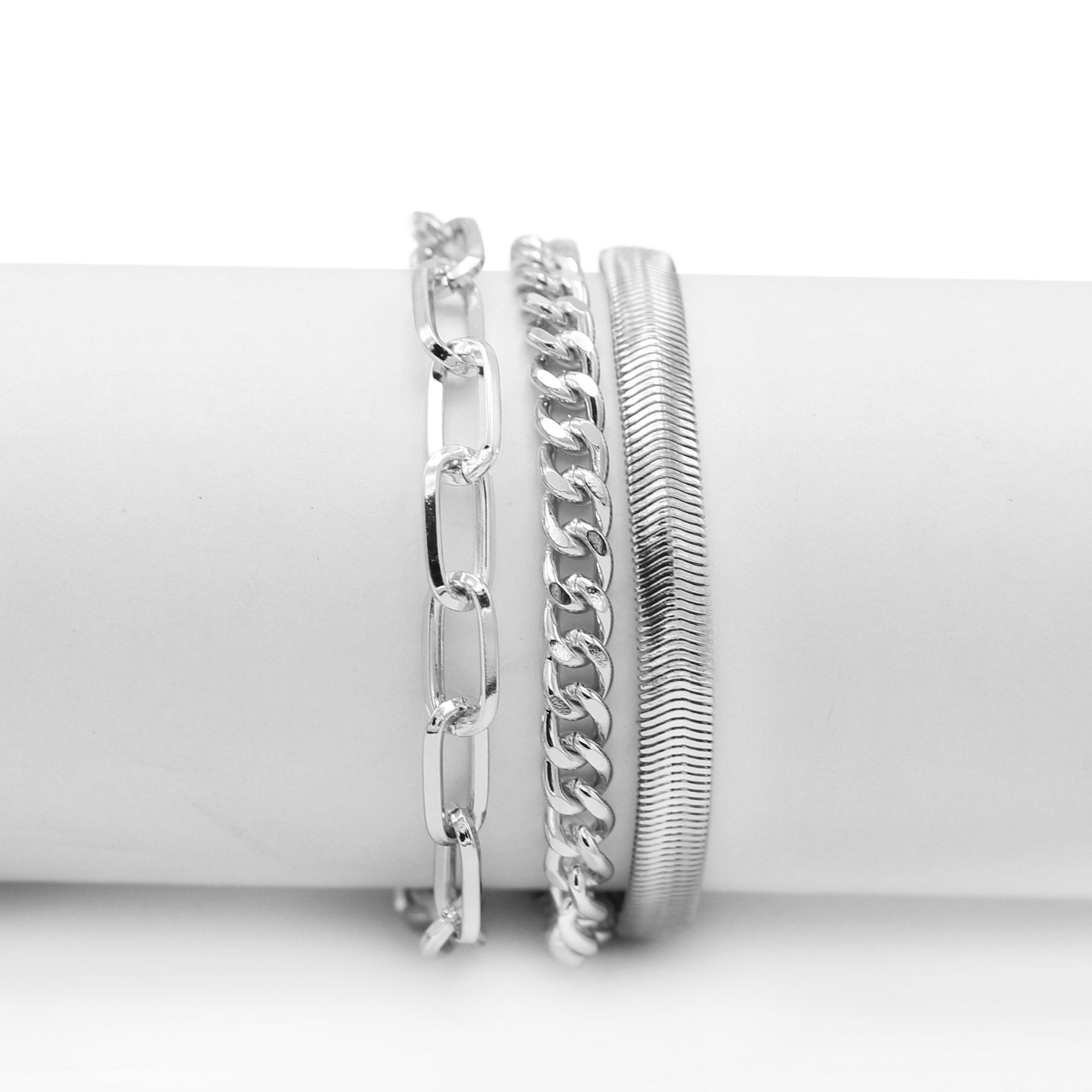 SILVER THREE ROW CHAIN BRACELET#HNB90463SL