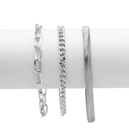 SILVER THREE ROW CHAIN BRACELET#HNB90463SL