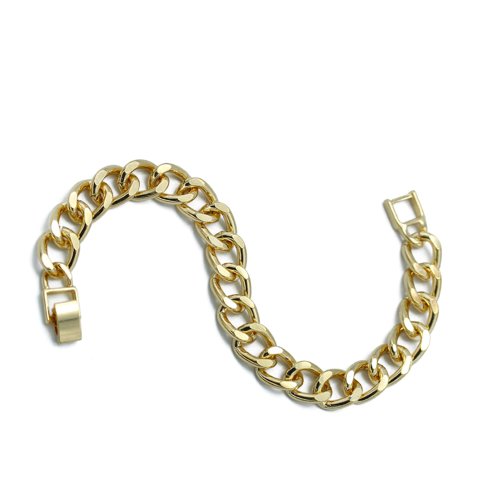 GOLD FLAT CURB CHAIN BRACELET #HNB90466GD (XD17,NA6)