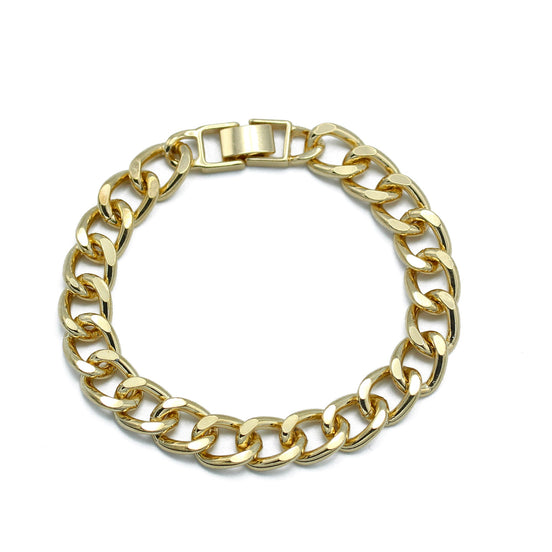 GOLD FLAT CURB CHAIN BRACELET #HNB90466GD (XD17,NA6)
