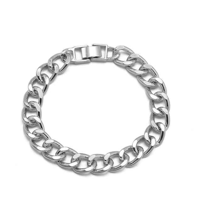SILVER FLAT CURB CHAIN BRACELET #HNB90466SL (XD17,NA5)
