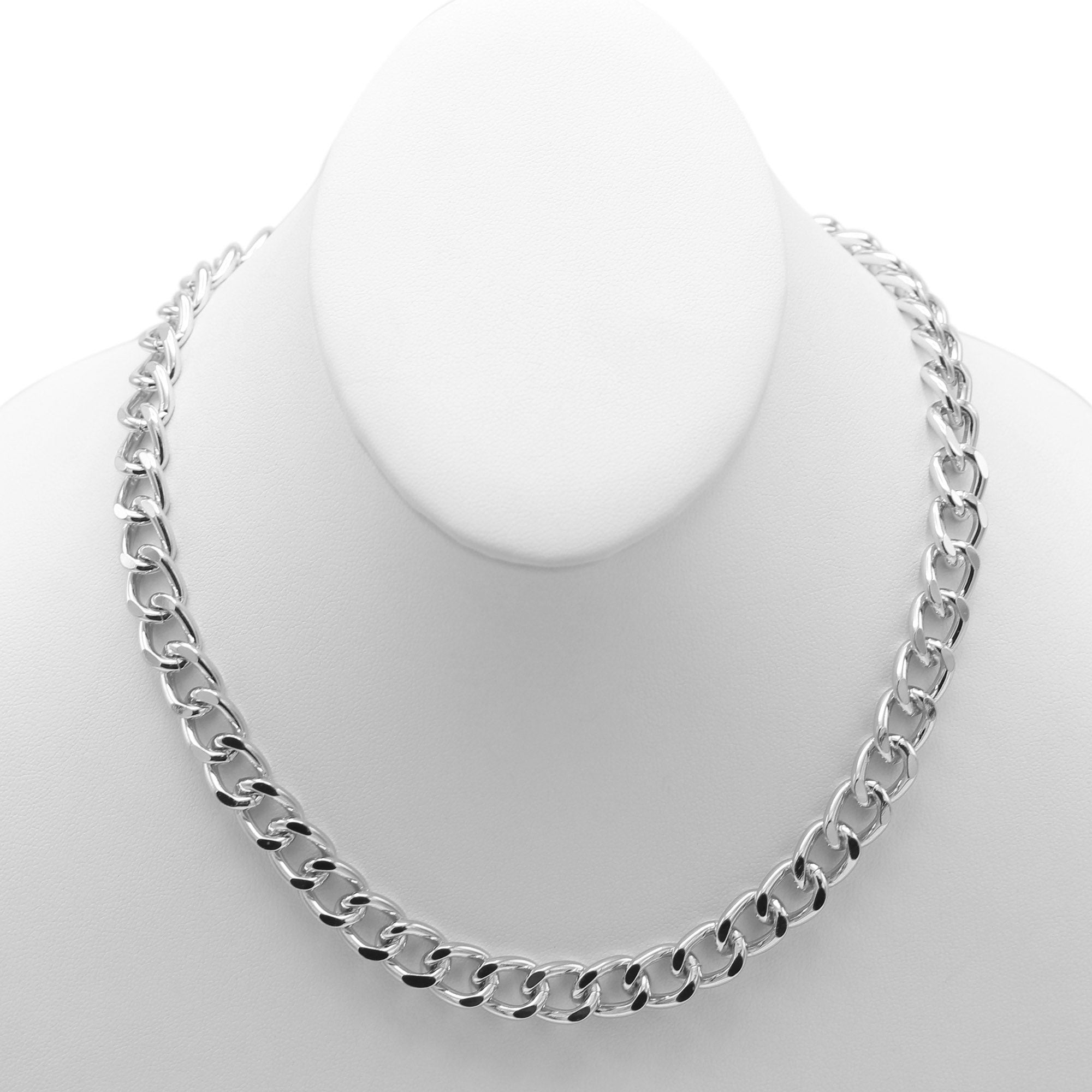 SILVER FLAT CURB CHAIN NECKLACE #HNN90530-1SL(XB17/SHD1)