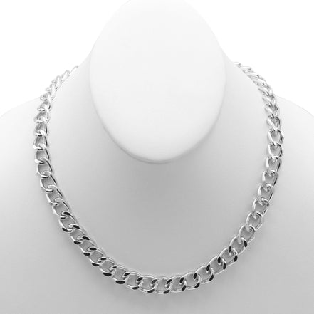 SILVER FLAT CURB CHAIN NECKLACE #HNN90530-1SL(XB17/SHD1)