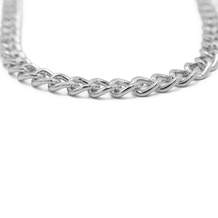 SILVER FLAT CURB CHAIN NECKLACE #HNN90530-1SL(XB17/SHD1)