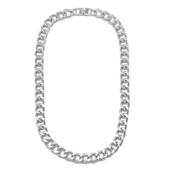 SILVER FLAT CURB CHAIN NECKLACE #HNN90530-1SL(XB17/SHD1)