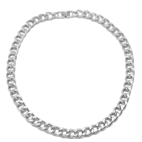 SILVER FLAT CURB CHAIN NECKLACE #HNN90530-1SL(XB17/SHD1)