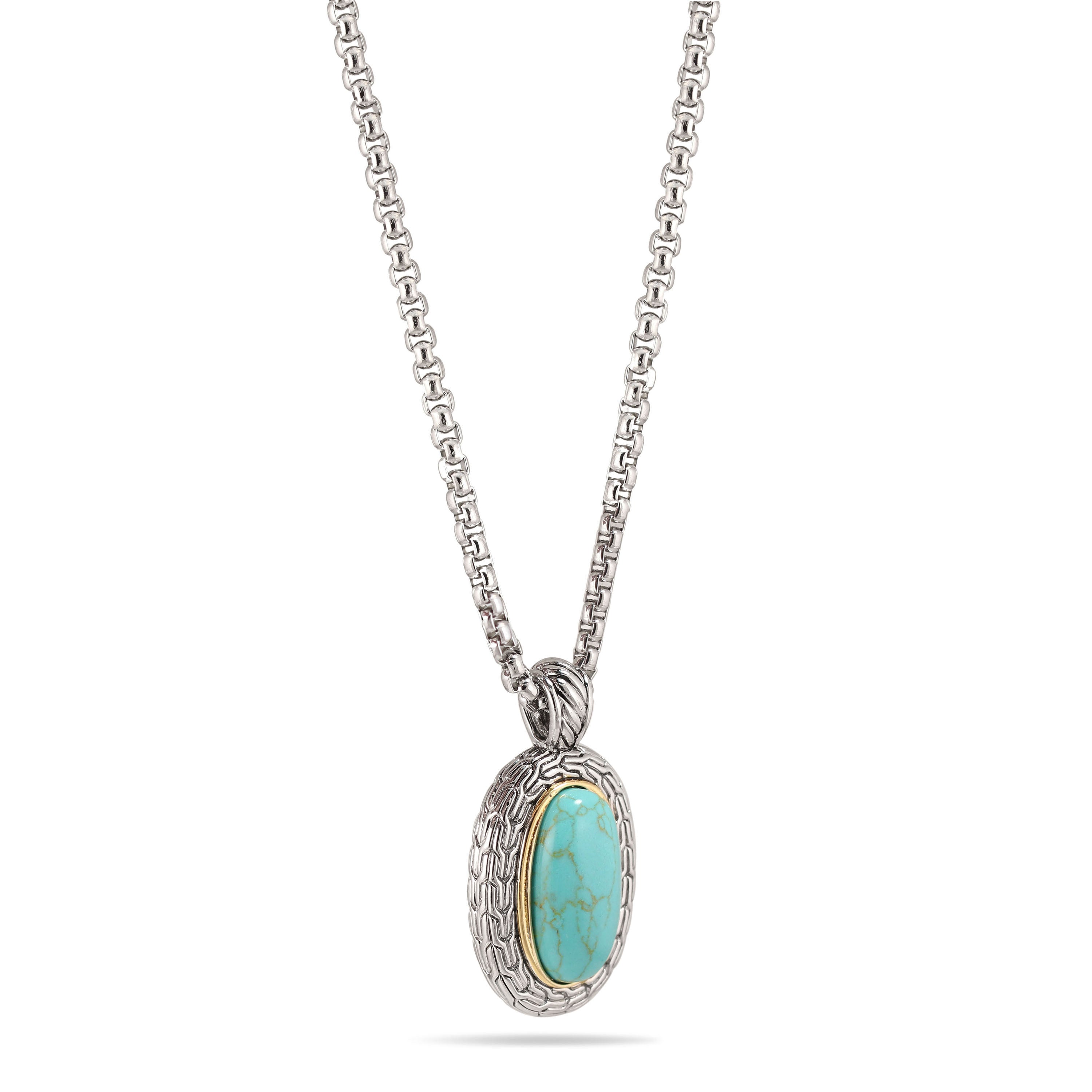 TURQUOISE TWO TONE PAVE CRYSTAL ENGRAVED PENDANT NECKLACE 93013EH-TQ
