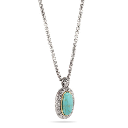 TURQUOISE TWO TONE PAVE CRYSTAL ENGRAVED PENDANT NECKLACE 93013EH-TQ