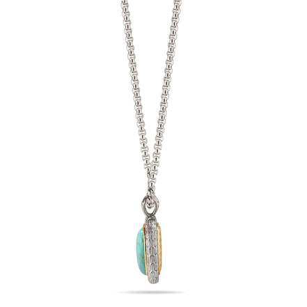 TURQUOISE TWO TONE PAVE CRYSTAL ENGRAVED PENDANT NECKLACE 93013EH-TQ