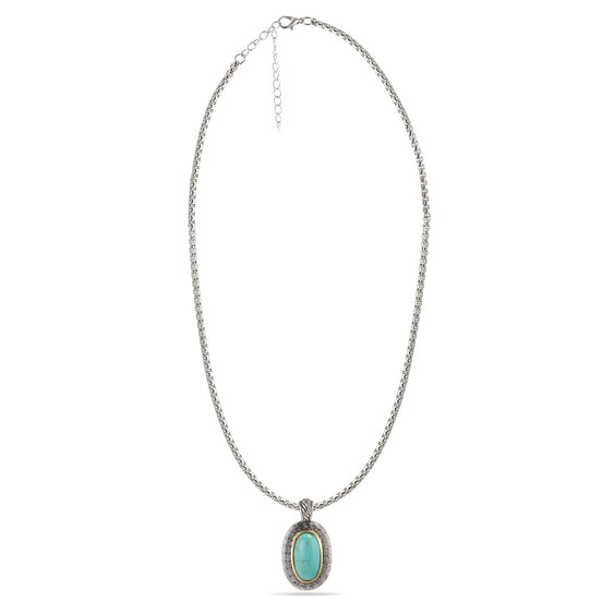 TURQUOISE TWO TONE PAVE CRYSTAL ENGRAVED PENDANT NECKLACE 93013EH-TQ