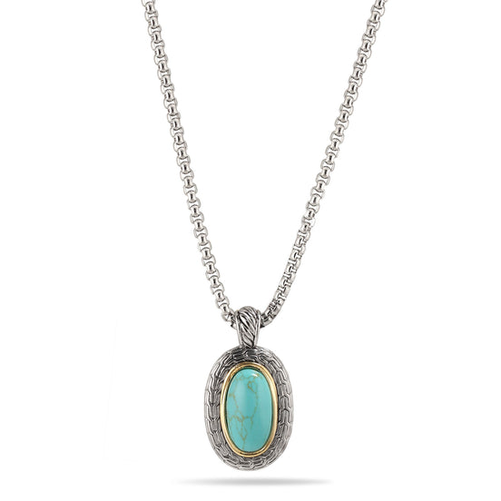 TURQUOISE TWO TONE PAVE CRYSTAL ENGRAVED PENDANT NECKLACE 93013EH-TQ