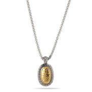 TURQUOISE TWO TONE PAVE CRYSTAL ENGRAVED PENDANT NECKLACE 93013EH-TQ
