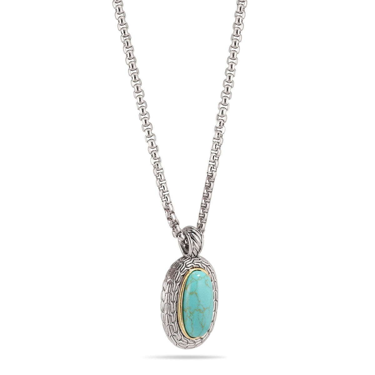 TURQUOISE TWO TONE PAVE CRYSTAL ENGRAVED PENDANT NECKLACE 93013EH-TQ