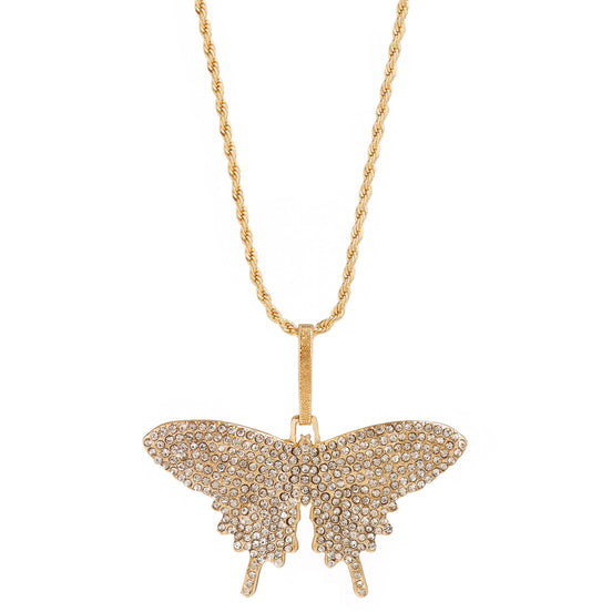 GOLD CRYSTAL BUTTERFLY PENDANT LONG CHAIN NECKLACE#SQGN-20212044GLD (EA5)