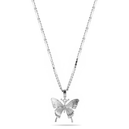 SILVER BUTTERFLY PENDANT PAVE CRYSTAL CHAIN NECKLACE#SQGN-20210250SIL (DF3)