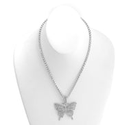 SILVER BUTTERFLY PENDANT PAVE CRYSTAL CHAIN NECKLACE#SQGN-20210250SIL (DF3)