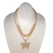 GOLD BUTTERFLY PENDANT PAVE CRYSTAL AND CURB CHAIN  NECKLACE#SQGN-20210204GLD (EE2 , EE3)