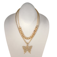 GOLD BUTTERFLY PENDANT PAVE CRYSTAL AND CURB CHAIN  NECKLACE#SQGN-20210204GLD (EE2 , EE3)