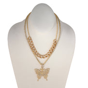GOLD BUTTERFLY PENDANT PAVE CRYSTAL AND CURB CHAIN  NECKLACE#SQGN-20210204GLD (EE2 , EE3)