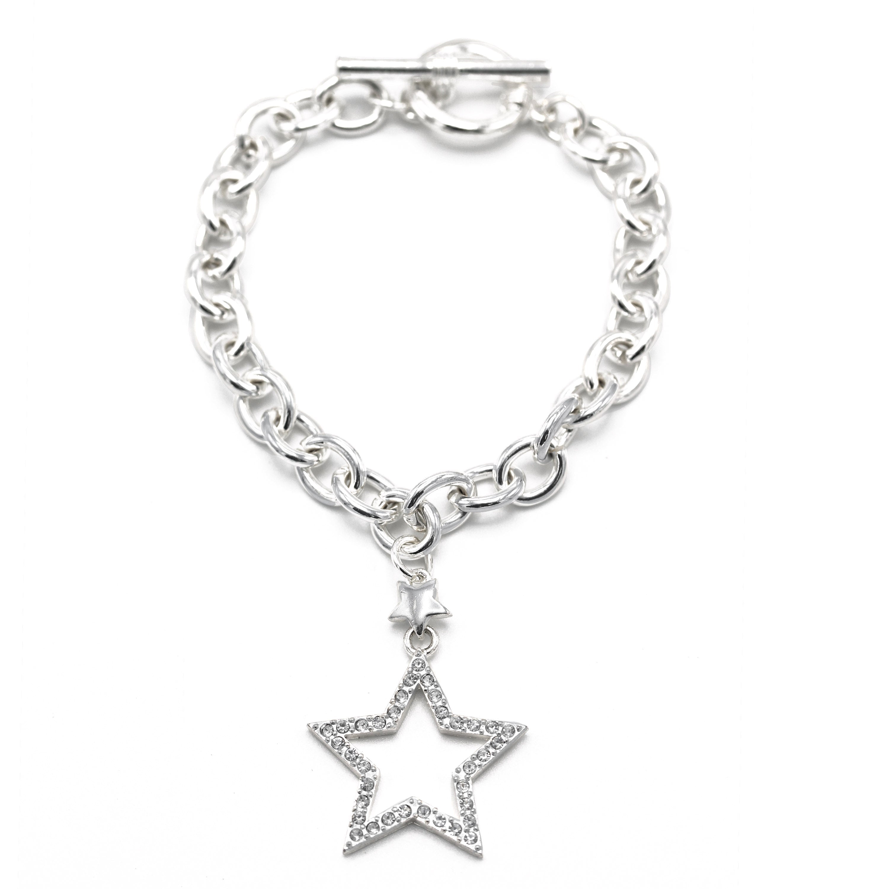 SILVER CHAIN WITH CRYSTAL STAR CHARM BRACELET  #FW-SS22259BR02 (SHBE7)