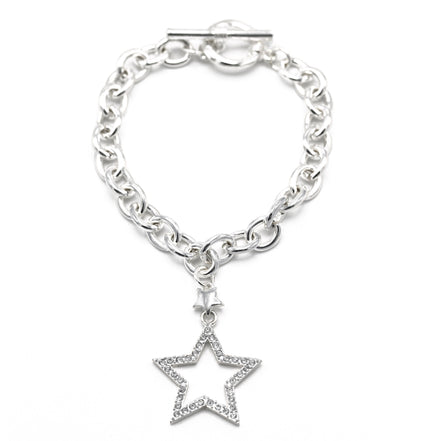 SILVER CHAIN WITH CRYSTAL STAR CHARM BRACELET  #FW-SS22259BR02 (SHBE7)