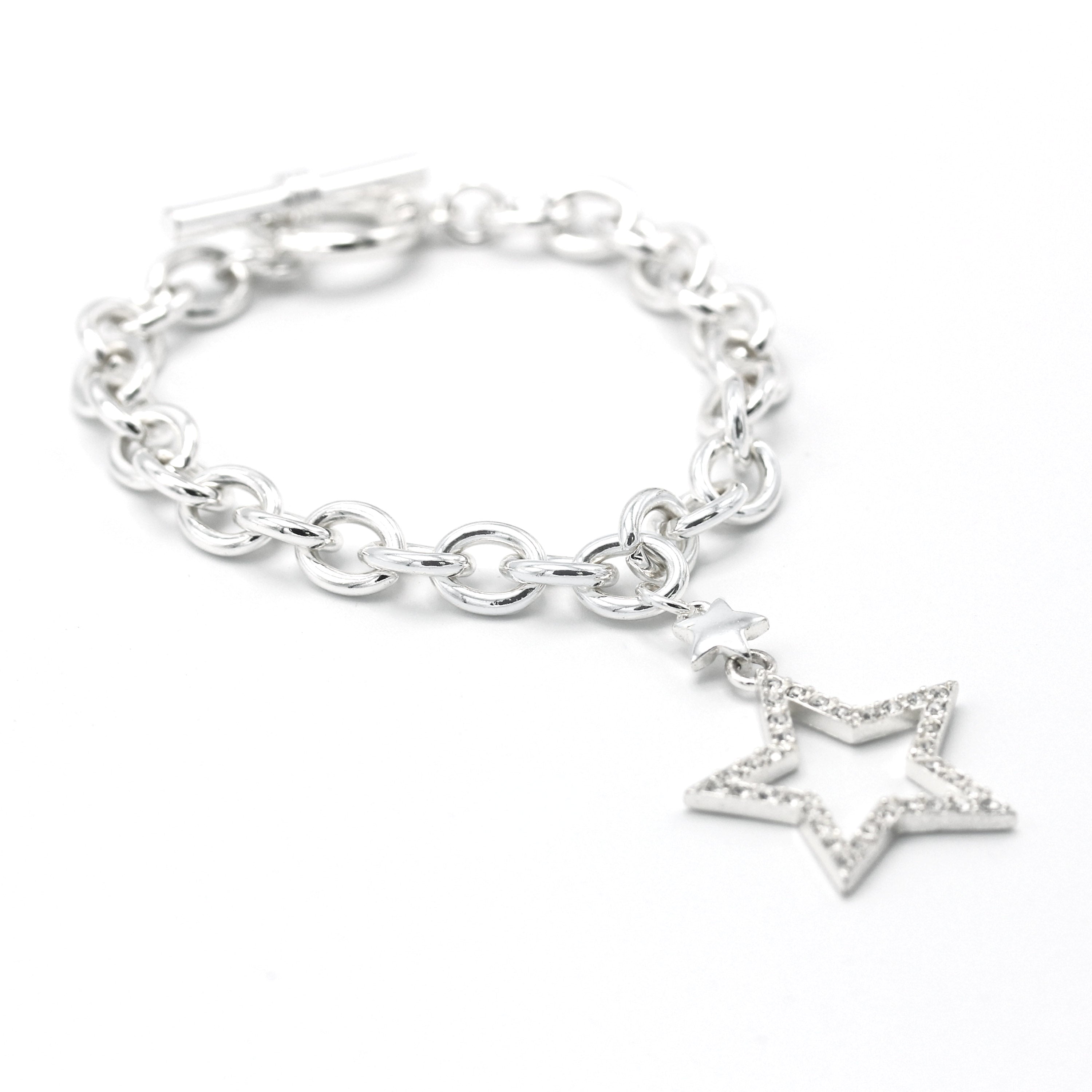 SILVER CHAIN WITH CRYSTAL STAR CHARM BRACELET  #FW-SS22259BR02 (SHBE7)