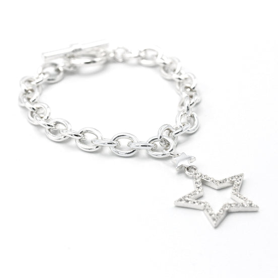 SILVER CHAIN WITH CRYSTAL STAR CHARM BRACELET  #FW-SS22259BR02 (SHBE7)