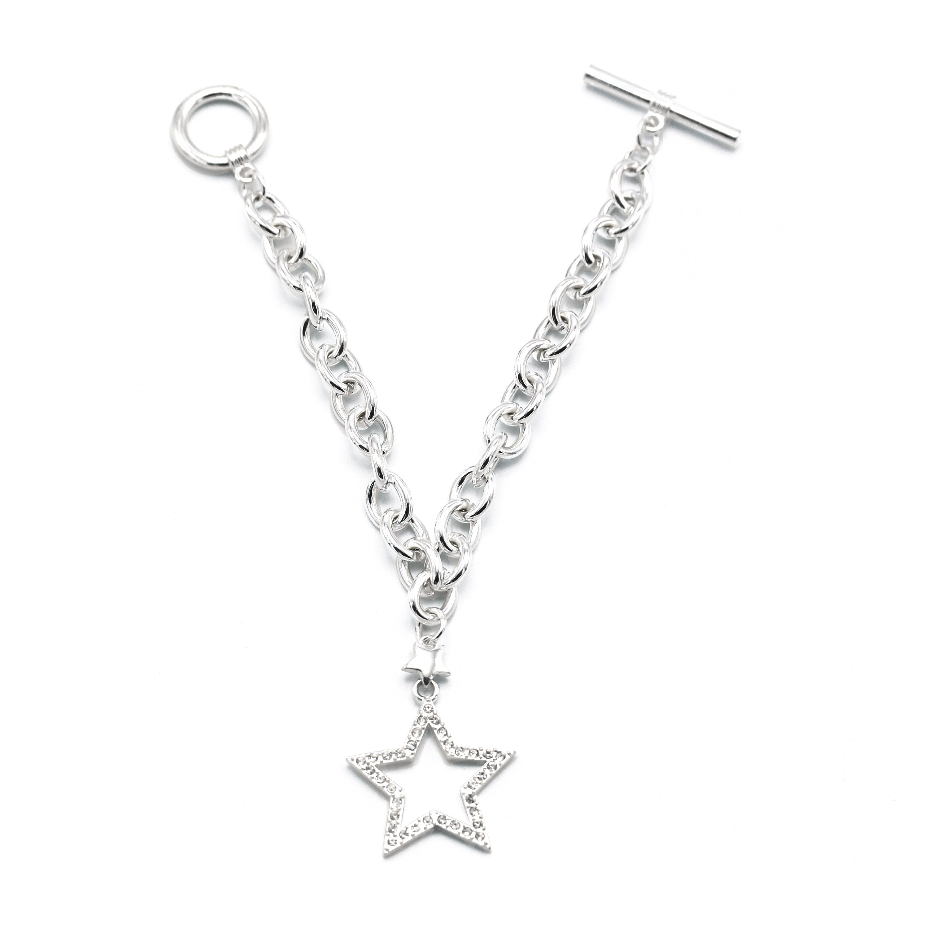 SILVER CHAIN WITH CRYSTAL STAR CHARM BRACELET  #FW-SS22259BR02 (SHBE7)