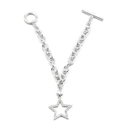 SILVER CHAIN WITH CRYSTAL STAR CHARM BRACELET  #FW-SS22259BR02 (SHBE7)