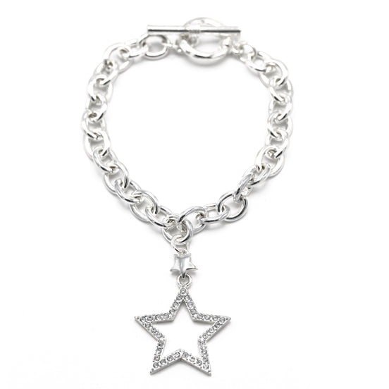 SILVER CHAIN WITH CRYSTAL STAR CHARM BRACELET  #FW-SS22259BR02 (SHBE7)