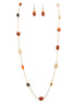 Brown Mixed Glass Bead Gold Long Necklace and Earrings Set