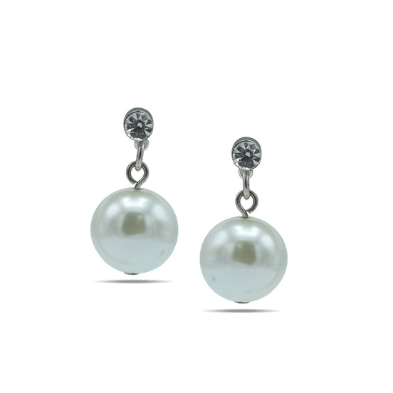 SILVER AND PEARL CRYSTAL POST EARRING # FW-EGE23830ER94 (SHAE10)