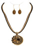 Fabulous Design Brown Stone with Gold Oval Shape Pendant with Waxed Cotton Cord Necklace and Earrings Set