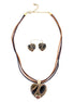 Gold Plated Black And Brown Heart Pendant Necklace Set