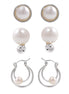 Silver Tone Metal Three Set Of Pearl Earring