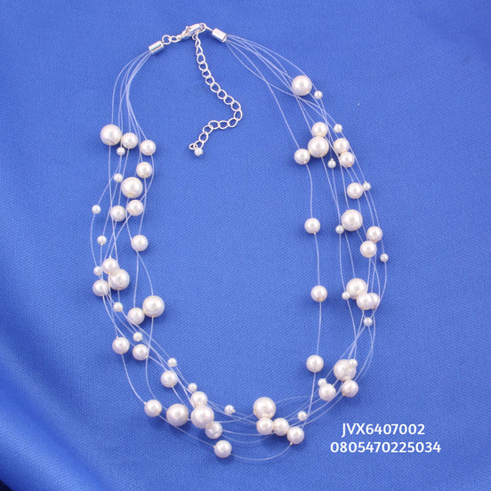 Silver-Tone Fish Net Wire Pearl Necklace